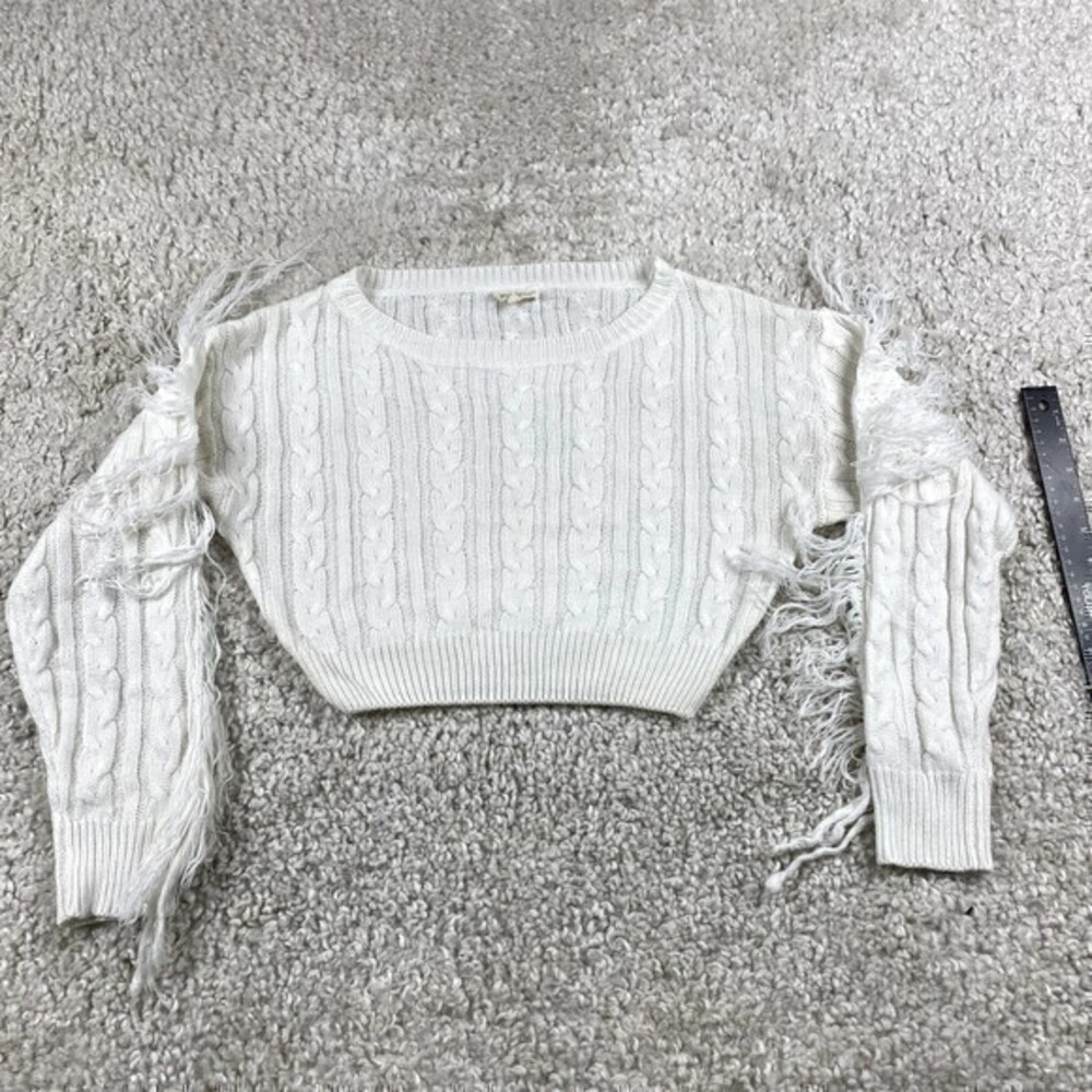 Love Sense Women's White Crop Top Long Sleeve Ruffle Arms Size Small